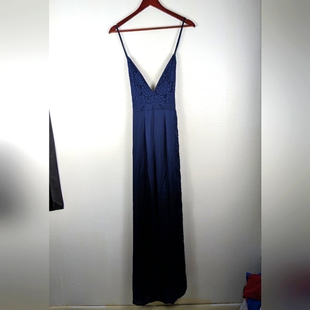 Showpo Navy Inspired Tribe Plunge Neckline Maxi Lace Open Leg Dress Size US 6 - Picture 3 of 13